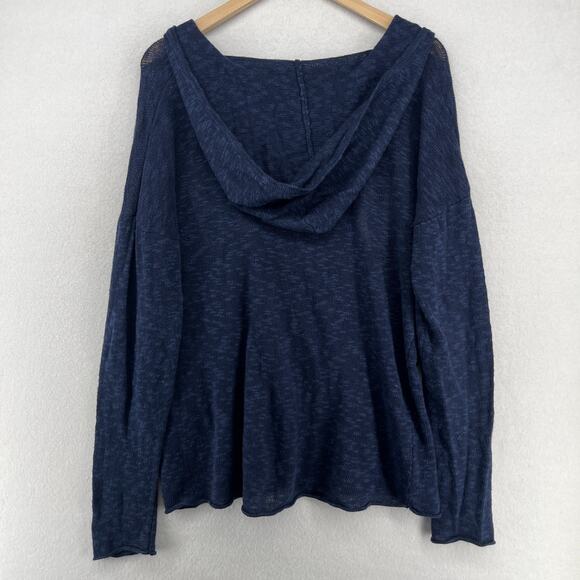 PROJECT Sweater Womens L BEACH Intarsia Slub Hooded Pullover Linen Cotton Blue - Picture 2 of 15